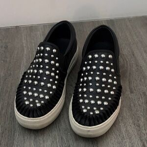 J Slides Black Studded Flats